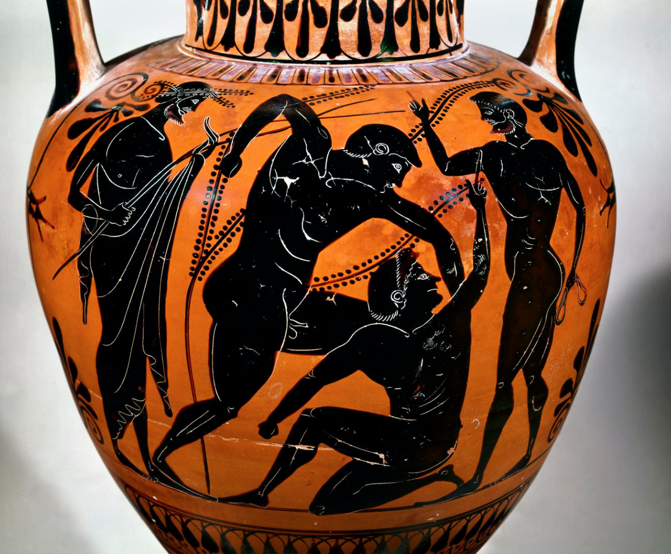 Griechische Amphora mit Darstellung eines Ringkampfs. Wikimedia, Lizenz Creative Commons