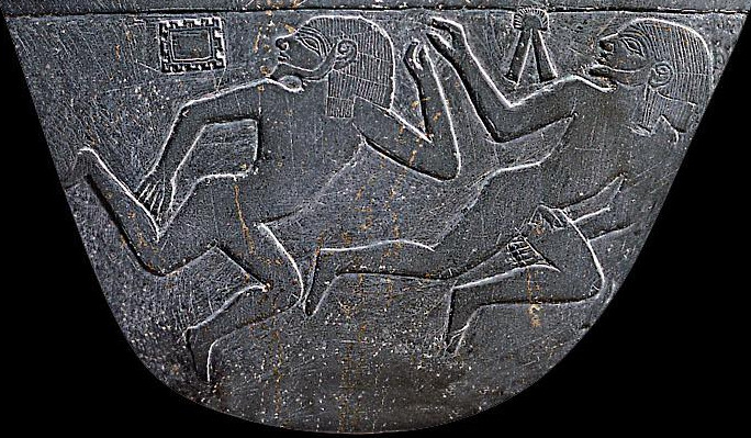 Altes Reich, 1. Dynastie, Detail 2 der Narmer-Plakette: Nackte Männer