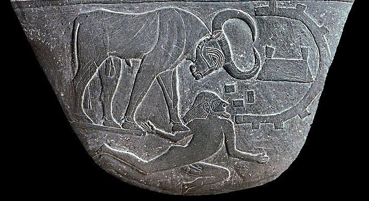 Altes Reich, 1. Dynastie, Detail 1 der Narmer-Plakette: Nackter Mann