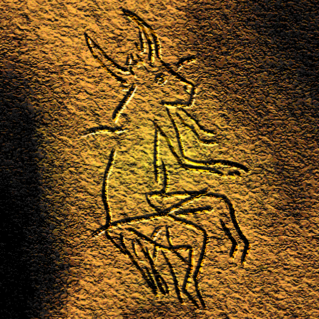Der »Zauberer« wird diese merkwürdige Figur genannt, die teils menschliche Proportionen, aber den Körper, die Gliedmaßen und den Kopf eines Tieres mit Hörnern trägt und in sitzender Haltung mit erigiertem Glied dargestellt ist. Foto: Locutus Borg, Public Domain.