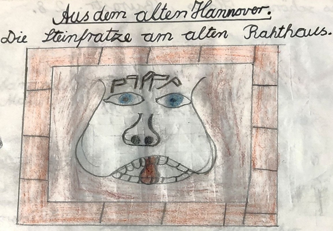 Zum Vergleich: Zeichnung der Steinfratze aus dem »Heimatkunde-Heft« eines Grundschülers der 3. Klasse