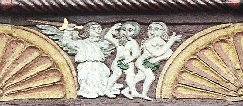 Verschämt und ungluecklich: Adam und Eva nach dem Apfelbiss. Quelle: wikimedia commons
