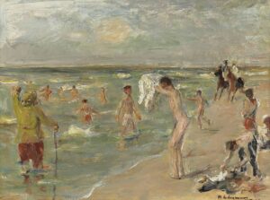 Badende Jungen in Zandvoort, ca. 1896. Public Domain. Öl auf Holz. Max Liebermann, *1847 †1935